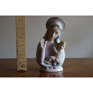 Vintage NAPCO Virgin Mother Mary Holding Baby Jesus Japan Ceramic Figurine 6.5"